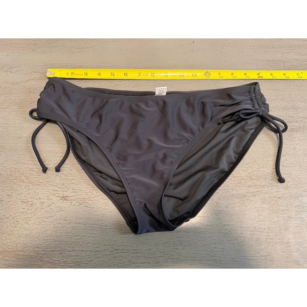 Ocean Blues Womens Black Side Tie Ruched Bikini Swim Bottoms Size Large L
